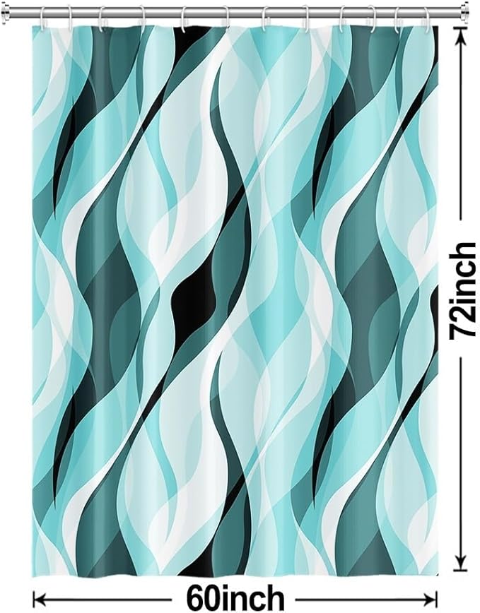 Teal Shower Curtain, Abstract Turquoise and Grey Striped Shower Curtain Set for Bathroom Waterproof Shower Curtain with Hooks, 60x72 Inch