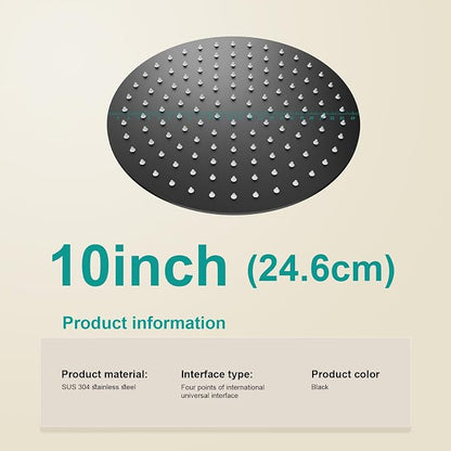 All Metal Rain Shower Head - Heavy Duty Stainless Steel, Easy Install, High Water Flow, Ultra-Thin Modern Design for Bathroom (D-Matte Black, 10)（BNW0088）