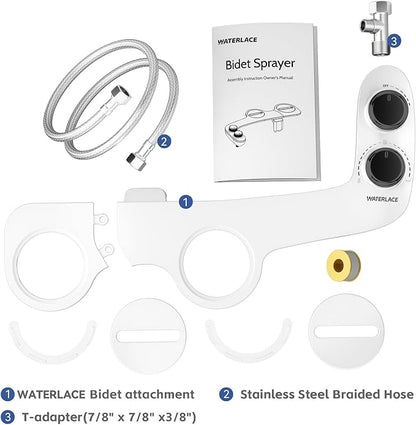 Bidet Attachment for Toilet Sprayer, Self-Cleaning Dual Retractable Nozzles Bidet Spray, Non-Electric Adjustable Water Pressure for Hygienic Rear & Feminine Wash, Easy Installation Ultra-Slim (Black)