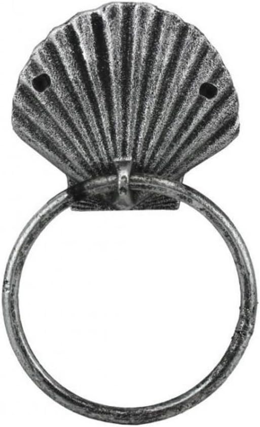Antique Silver Cast Iron Seashell Towel Holder 8.5 Inch - Seashell Decoration - Sea Home Decor