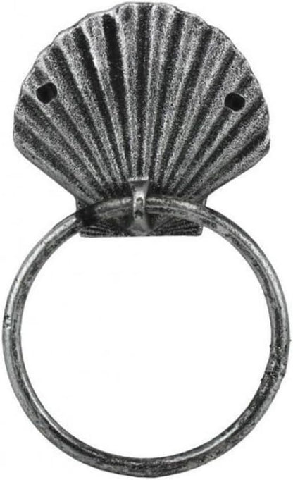 Antique Silver Cast Iron Seashell Towel Holder 8.5 Inch - Seashell Decoration - Sea Home Decor