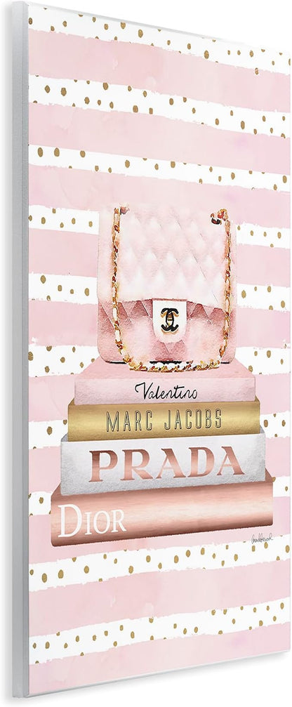 Stupell Industries 'Pink Purse Bookstack Over Stripes'| Wall Plaque Art | Stupell Industries | 10 x 15 Inches, Easy to Hang and Sturdy, Made in USA, by Amanda Greenwood