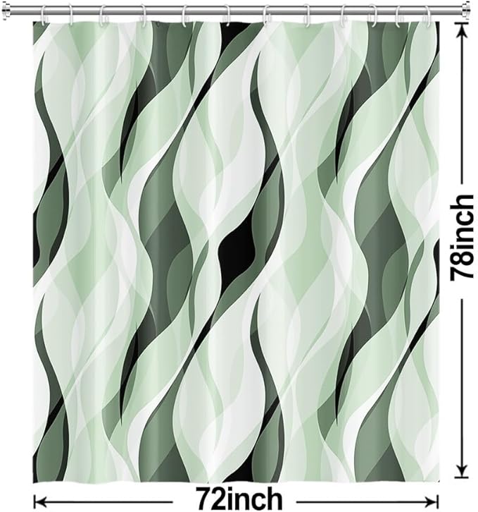 Green Shower Curtain, Modern Abstract Ombre Green Striped Shower Curtain Set for Bathroom Waterproof Polyester Shower Curtain with Hooks, 72x78 Inch