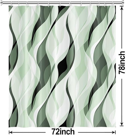 Green Shower Curtain, Modern Abstract Ombre Green Striped Shower Curtain Set for Bathroom Waterproof Polyester Shower Curtain with Hooks, 72x78 Inch