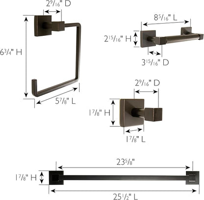 Design House Karsen 4-Piece Bathroom Accessory Set, Oil Rubbed Bronze, Includes Towel Bar, Towel Ring, Toilet Paper Holder, and Robe Hook – Design House, 188557