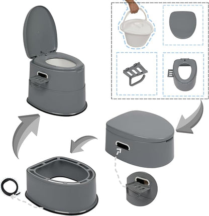 Convenient Grey Portable Toilet,Outdoor Indoor porta potty | Removable Inner Bucket, Removable Toilet Paper Holder, Simple Install Design,Portability for Camping, RV, Travel,Beach,Boat