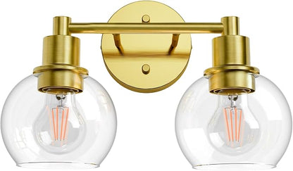 2 Light Bathroom Light Fixtures, Brushed Brass Bathroom Vanity Lights, Modern Vanity Lights 2-Light Globe Bathroom Vanity Lighting Fixture Over Mirror