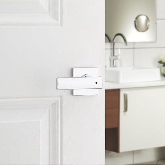 Kwikset Breton Interior Privacy Door Handle with Lock, Door Lever For Bathroom and Bedroom, Polished Chrome Reversible Keyless Turn Lock