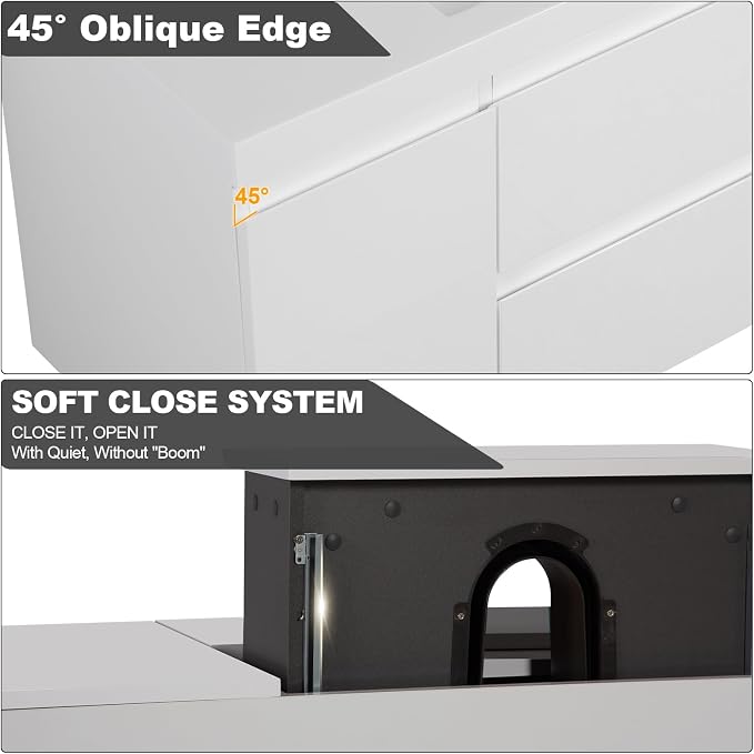 Pre-Assembled 48'' Wall Mounted Bathroom Vanity with Sink, Glossy White | Floating Bathroom Vanity with Single Sink, 2 Soft-Close Doors and 2 Drawers, Resin Integrated Sink, Easy to Install & Clean