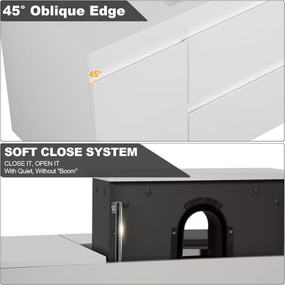 Pre-Assembled 48'' Wall Mounted Bathroom Vanity with Sink, Glossy White | Floating Bathroom Vanity with Single Sink, 2 Soft-Close Doors and 2 Drawers, Resin Integrated Sink, Easy to Install & Clean
