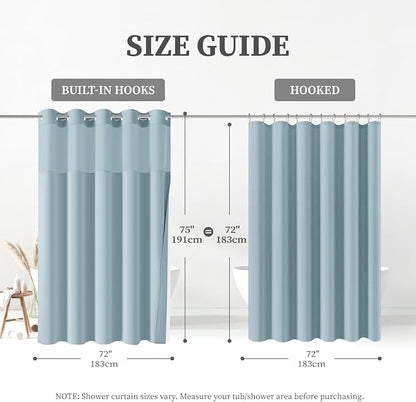 Fog Blue Ringless Linen Textured Shower Curtain with Snap Liner, 72x75 | 3 in 1 Modern Shower Curtain Set, Removable Liner, Waterproof & Washable, Mesh Top Window, Durable Fabric, Easy to Install