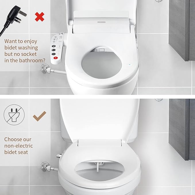 R&T V8902 Non-Electric Bidet Toilet Seat Elongated Self-Cleaning Dual Spray Nozzles for Rear & Feminine Wash