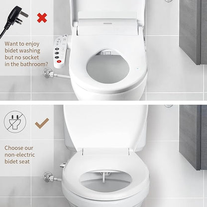 R&T V8902 Non-Electric Bidet Toilet Seat Elongated Self-Cleaning Dual Spray Nozzles for Rear & Feminine Wash