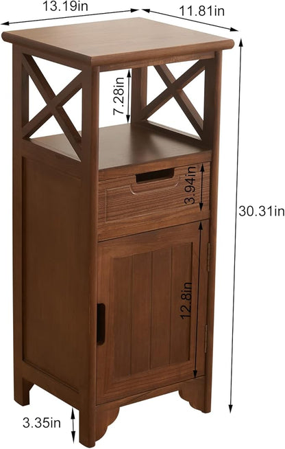 30 Inches Tall End Table, Fully Assembled Bathroom Floor Cabinet with Shelf and Storage, No Assembly Nightstand with Drawer for Bedroom-Walnut