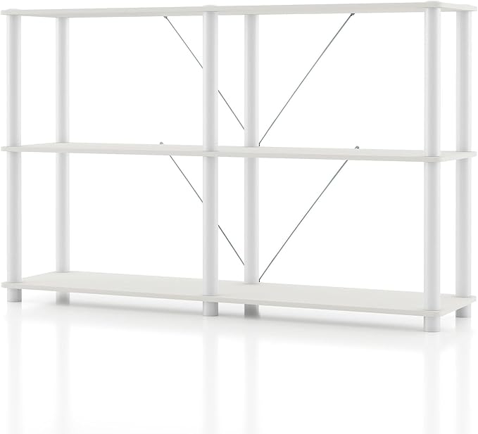 Homes: Inside + Out Apexa Modern 3-Tier Extra Wide Shelving Units, Collectibles Display Shelves, Easy Assembly Console Table, Home Storage Organizer for Living Room, Bedroom, Office, White