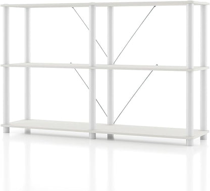 Homes: Inside + Out Apexa Modern 3-Tier Extra Wide Shelving Units, Collectibles Display Shelves, Easy Assembly Console Table, Home Storage Organizer for Living Room, Bedroom, Office, White