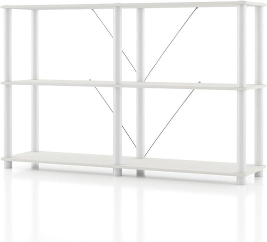 Homes: Inside + Out Apexa Modern 3-Tier Extra Wide Shelving Units, Collectibles Display Shelves, Easy Assembly Console Table, Home Storage Organizer for Living Room, Bedroom, Office, White