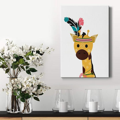 Renditions Gallery Canvas Animal Wall Art Decorations Paintings & Prints Yellow Traditional Baby Giraffe Animated Canvas Wall Hanging for Bedroom Living Room Office Kitchen - 18"x27" LT02