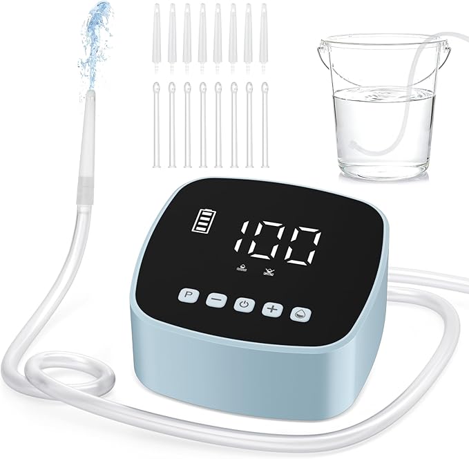 Electric Enema Kit, Enemas for Colon Cleanse for Women Men, 1-100 Levels Water Flow Speed Control with LCD Display, Water & Coffee Enema for Colon Detox Cleanse -16 Tips, External Water Supply (Blue)