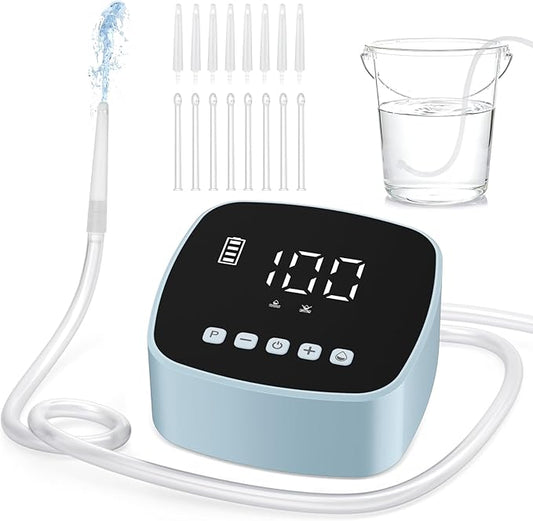 Electric Enema Kit, Enemas for Colon Cleanse for Women Men, 1-100 Levels Water Flow Speed Control with LCD Display, Water & Coffee Enema for Colon Detox Cleanse -16 Tips, External Water Supply (Blue)