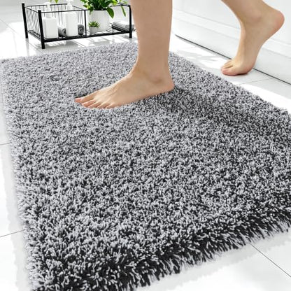 OLANLY Microfiber Bathroom Rugs 34x21, Quick Dry Bath Mat, Black and White