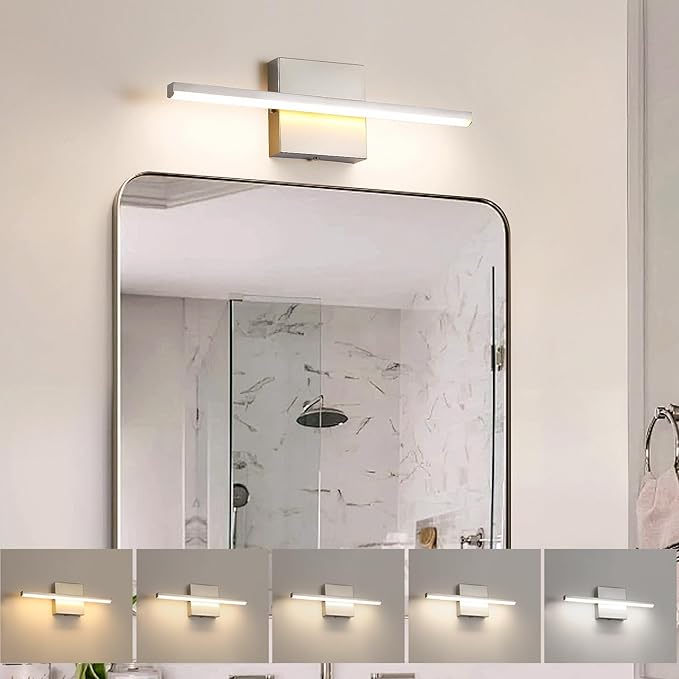 Modern Bathroom Vanity Light 16 Inch, 14W Brushed Nickel Bathroom Light Fixture Over Mirror, Dimmable 5CCT LED Wall Sconce Lighting for Restroom Mirror Farmhouse