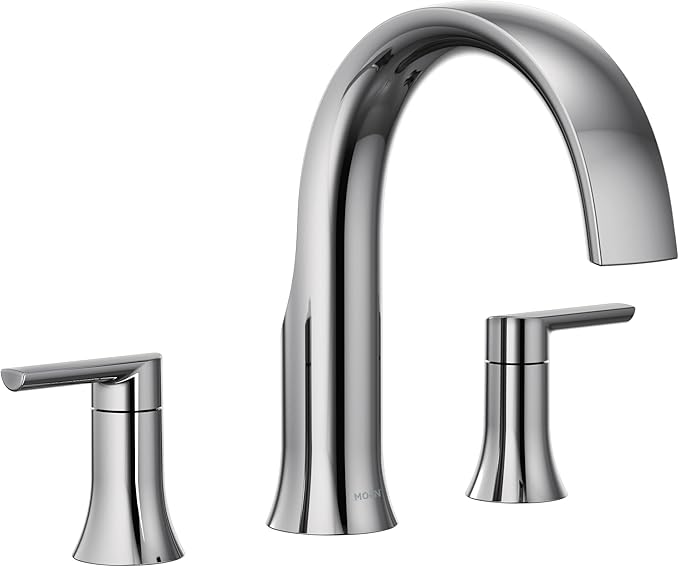 Moen Doux Chrome Two-Handle High Arc Deck-Mount Roman Tub Faucet Trim, Valve Required, TS983