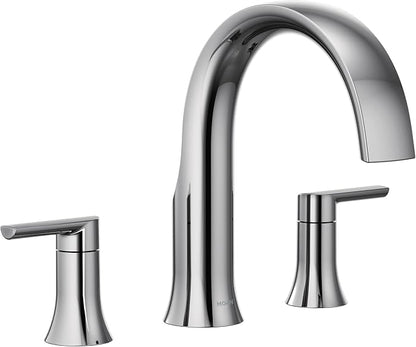 Moen Doux Chrome Two-Handle High Arc Deck-Mount Roman Tub Faucet Trim, Valve Required, TS983