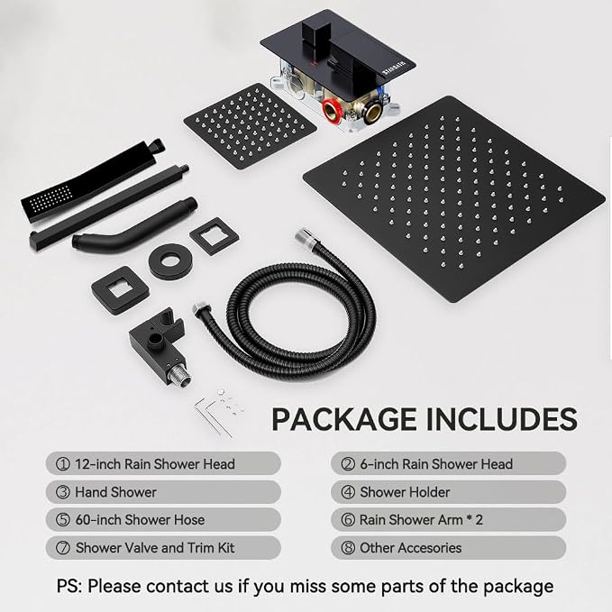 Shower System Shower Faucet Set, STARBATH 12"+6" Wall Mount Rain Shower Head and Handheld Spray for Two Person, Rainfall Shower System with Diverter Valve and Trim Kit Complete,Matte Black