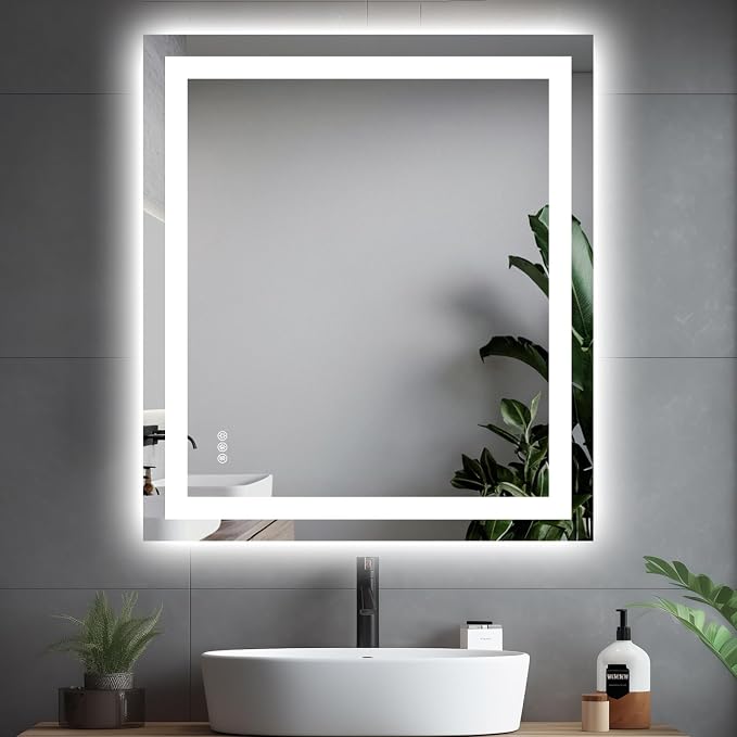 Hivone 32"X36" LED Bathroom Mirror with Lights, Anti-Fog, Dimmable, Backlit + Front Lit, Smart Bathroom Vanity Mirror, Memory Function, Shatterproof, Tempered Glass (Horizontal/Vertical)