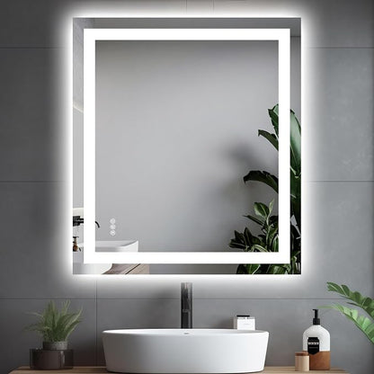 Hivone 32"X36" LED Bathroom Mirror with Lights, Anti-Fog, Dimmable, Backlit + Front Lit, Smart Bathroom Vanity Mirror, Memory Function, Shatterproof, Tempered Glass (Horizontal/Vertical)