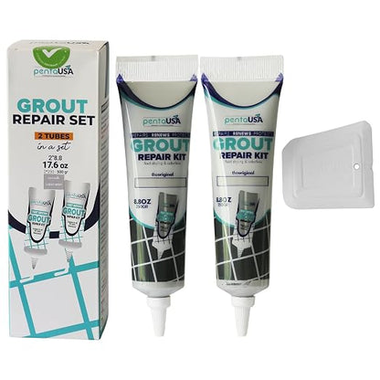 Premixed Tile Grout Repair - Light Gray 2-Pack (17.6oz/500g) | Acrylic sanded formula, for bathroom shower kitchen tile, water-resistant, 24-hour cure, 58 sq ft, value 2-pack