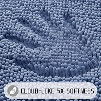 Yimobra Washable Bathroom Rugs, Super Soft & Absorbent Chenille Bath Mat for Floor & Carpet, Quick Dry Non Slip Bath Mat for Tub Shower, 24" x 17",Denim Blue