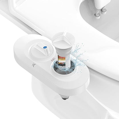 Filtered Bidet Attachment for Toilet Seat, Suitable for Most Toilet Tank, Ultra-Slim Non-Electric Bidet Sprayer，Adjustable Water Pressure，Dual Nozzle Front/Rear Cleaning (White)