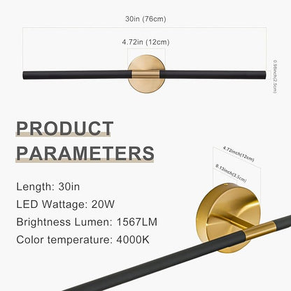 Modern Bathroom Light Fixtures Over Mirror 30 Inch, 20W 360° Rotatable Dimmable 4000K Led Vanity Light Bar, Black and Gold Bathroom Vanity Lights Above Mirror