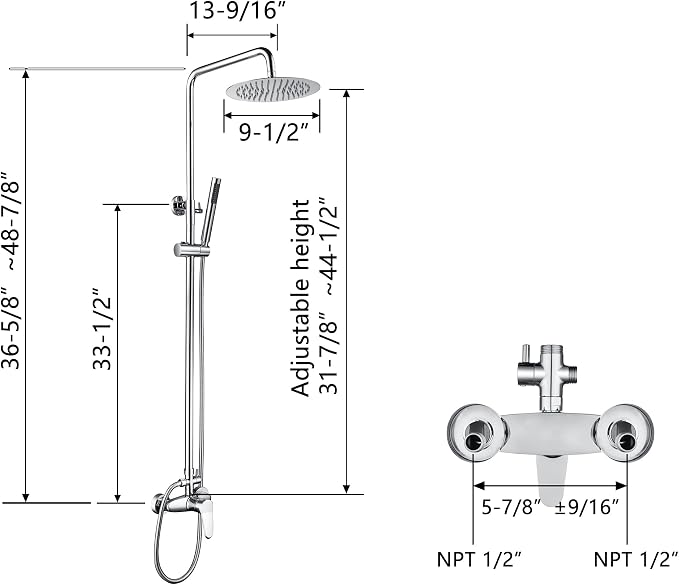 AmazonBasics Outdoor Shower Fixtures - Total Complete Shower Kit, Chrome Finish with SS304 Handheld High Pressure Shower Head, 2-Functions