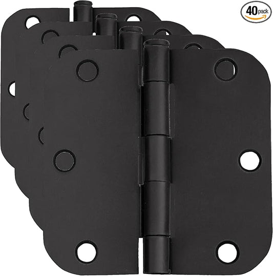 Design House 188912 5/8-inch Radius Steel Door Hinge Door Hardware Door Hinges for Interior Doors, 3-1/2-inch x 3-1/2-inch, Matte Black, 40-Pack