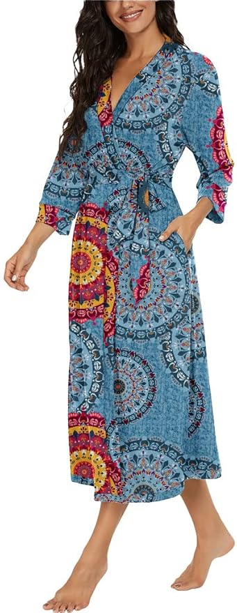 VINTATRE Women Kimono Robes Long Knit Bathrobe Lightweight Soft Knit Sleepwear V-neck Casual Ladies Loungewear