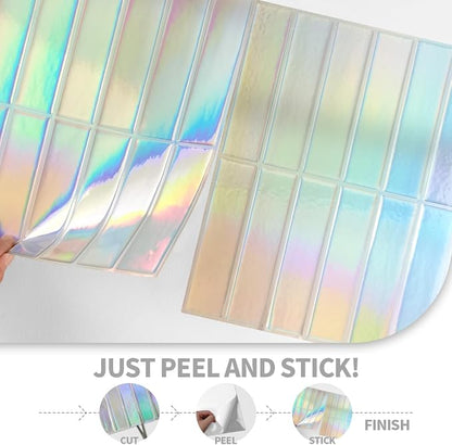 Peel and Stick Backsplash 3D Wall Tiles,Self-Adhesive,Oil Proof,Waterproof, Removable Wall Panels for Kitchen & Bathroom,Modern Design, Easy Install (10.7ft，12x9 inch,14 Pack) (Iridescent)