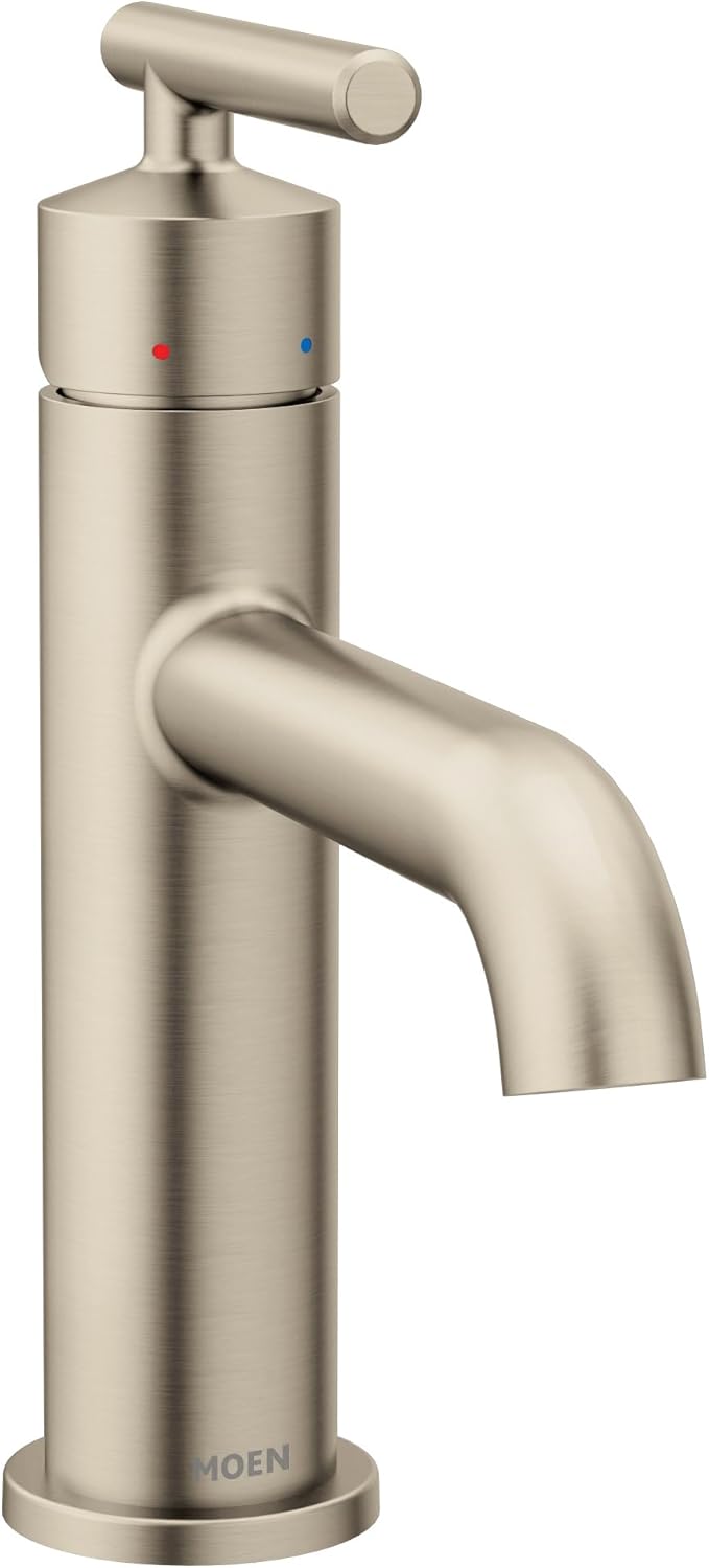 Moen Gibson One-Handle Single Hole Modern Bathroom Sink Faucet with Optional Deckplate, Brushed Nickel, 6145BN