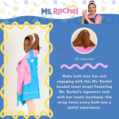 Ms. Rachel Kids Super Soft Bath/Pool/Beach Soft Cotton Terry Hooded Towel Wrap, 24 in x 50 in, (Officially Licensed Product) By Franco