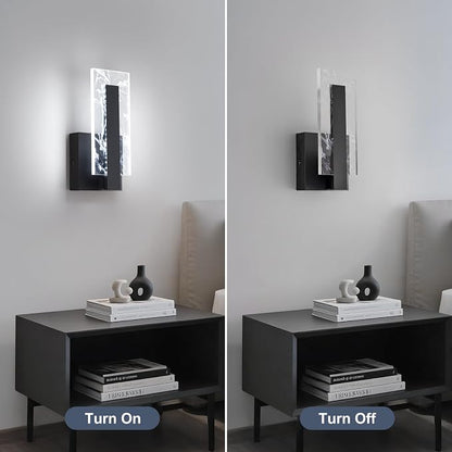 Modern LED Acrylic Black Wall Sconce, 6000K Cool White Bathroom Wall Sconces Set of 2, Hardwired Wall Mount Light Fixtures, 8W Indoor Wall Light Fixtures for Living Room Corridor Bedside