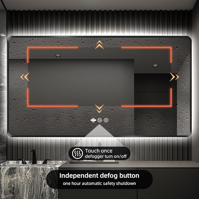 48" x 36" Black LED Bathroom Mirror with Lights - Motion Sensor | Smart Backlit Mirror Bathroom, Metal Framed, Anti-Fog, 3-Color Stepless Dimmable Lighted Mirror, Memory Function, CRI≥93