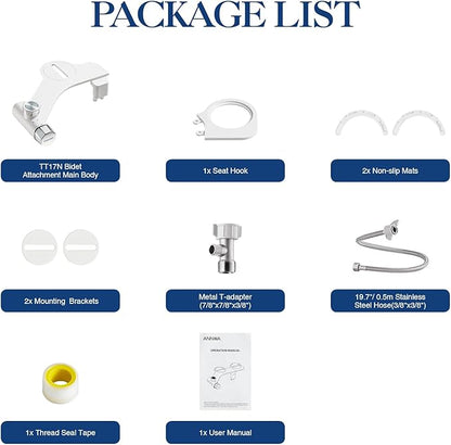 Non-Electric Bidet Attachment for Toilet Seat, Daul Clean Nozzles 3 Modes Adjustable Water Pressure Ultra-Slim Bidet Toilet Seat Attachment with Pressure Controls Feminine/Posterior Wash(TT17N)