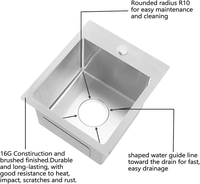 Hotis Drop in Bar Sink, 13x15 Inch Topmount RV Small Kitchen Wet Bar Sink, Stainless Steel Small Kitchen Sinks Brushed Nickel for Laundry Wet Bar Prep RV Office Outdoor Yard