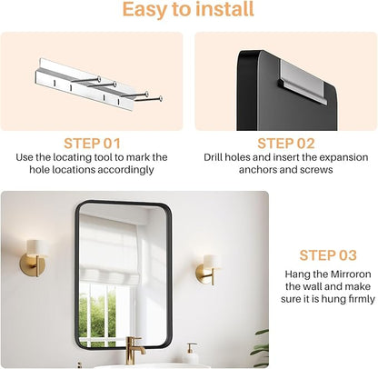 Bathroom Mirror for Wall, 40x30 Inch Rounded Rectangle Mirror, Black Metal Framed Bathroom Vanity Mirror for Restroom Farmhouse, Anti-Rust, Tempered Glass, Horizontally or Vertically Hanging