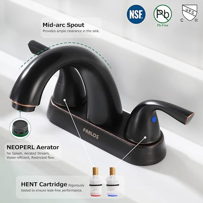 PARLOS Two-Handle Bathroom Sink Faucet with Metal Drain Assembly and Supply Hose Lead-Free cUPC Mixer Double Handle Tap Deck Mounted Oil Rubbed Bronze, 13597