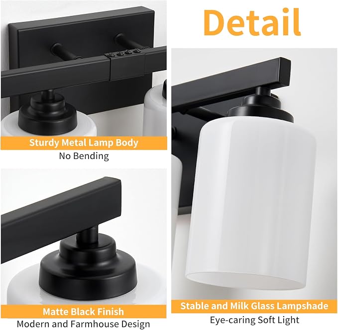 Bathroom Light Fixtures, Vanity Light Over Mirror Black 4-Light Fixture | Modern bathroom vanity light fixture with metal frame, ideal for mirrors, bedrooms and hallways. Fits E26 bulbs.