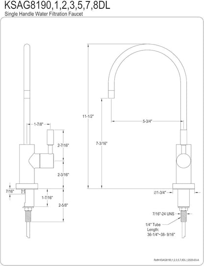 Kingston Brass KSAG8193DL Concord Reverse Osmosis System Filtration Water Air Gap Faucet, Antique Brass