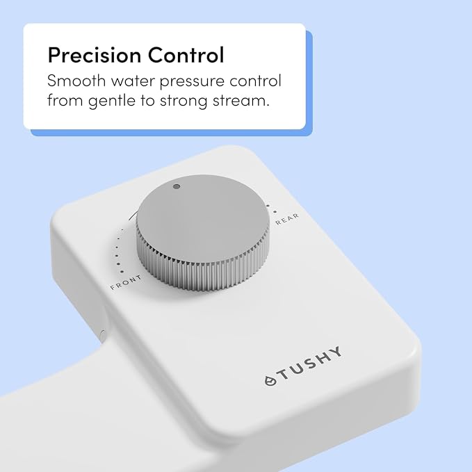 TUSHY Fresh Dual Nozzle Cool Water Bidet, Matte Silver Knob | Ultra Slim Toilet Seat Attachment, Non-Electric, 180° Front and Rear Wash, Self-Cleaning, 10 Minute DIY Install
